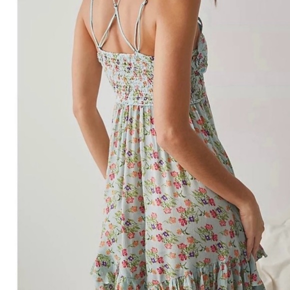 NWT Free People Adella Light blue Floral
Frilled Ruffled Lace Mini Dress Size:S - Picture 2 of 6